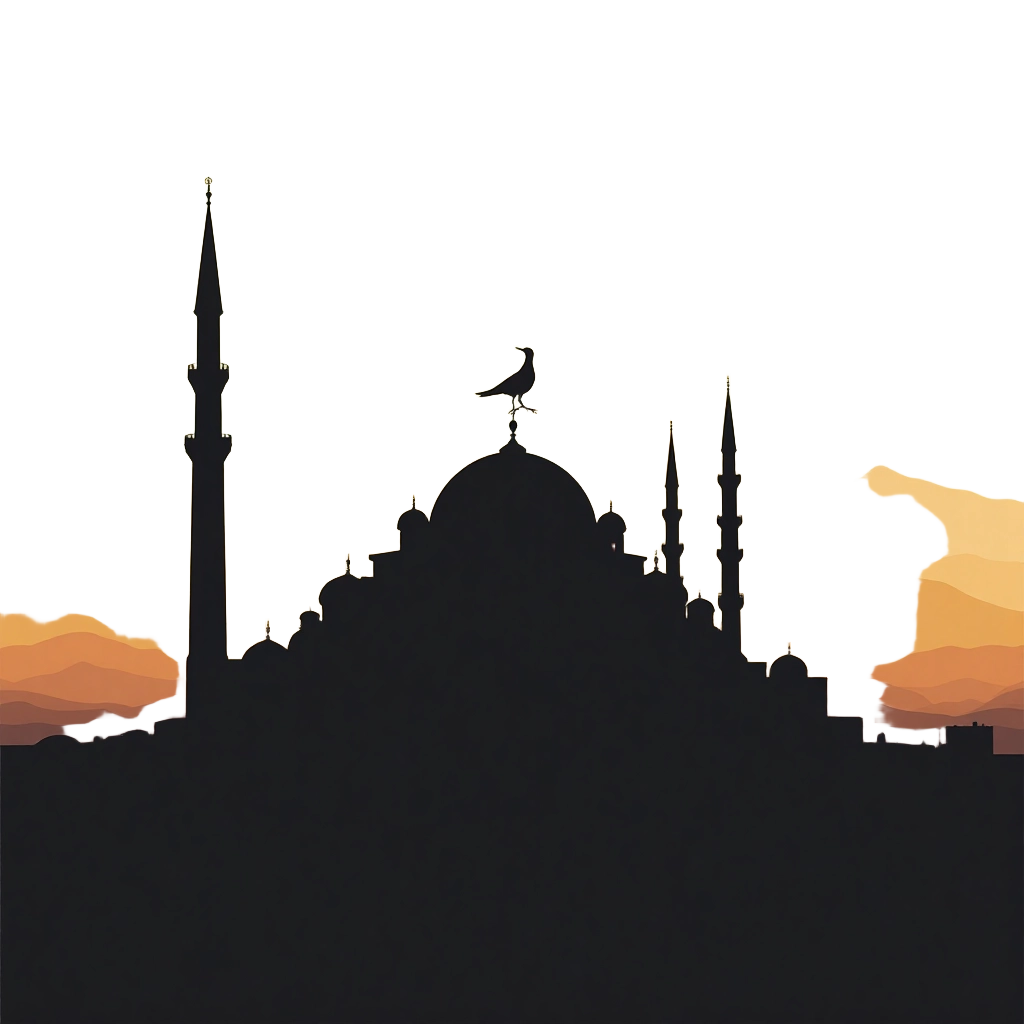 Silhouette of a Mosque at Sunset